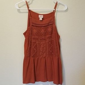 Mossimo Burnt Orange Crochet Peplum Tank, Size M